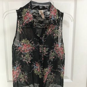 Black and Pink Floral Blouse